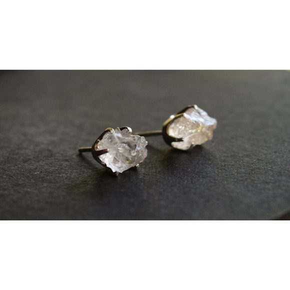 raw stone earrings, natural crystal studs in sterling silver - Picture 2 of 5